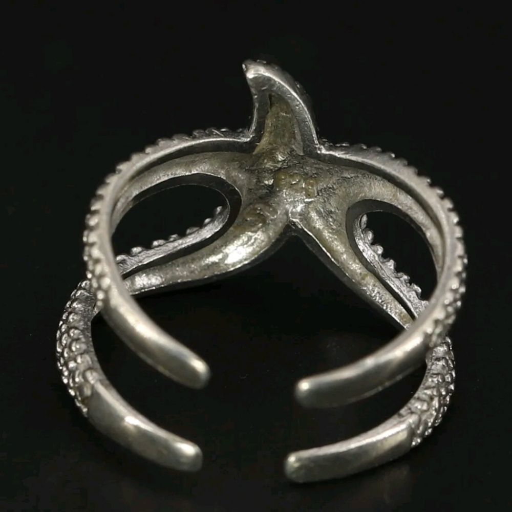 925 VTG Granulated Starfish Ocean Wrap Ring 2.5g artisan signed sterling silver - Picture 7 of 9